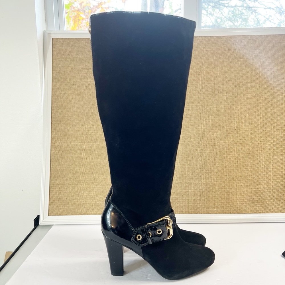 ANTONIO MELANI Suede Heel Knee High Boot Black Size 8.5